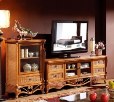 Rattan + Wood TV Bench
