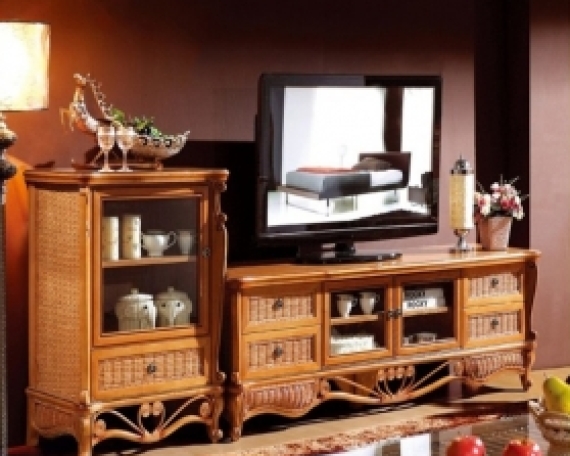 Rattan + Wood TV Bench