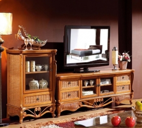 Rattan + Wood TV Bench